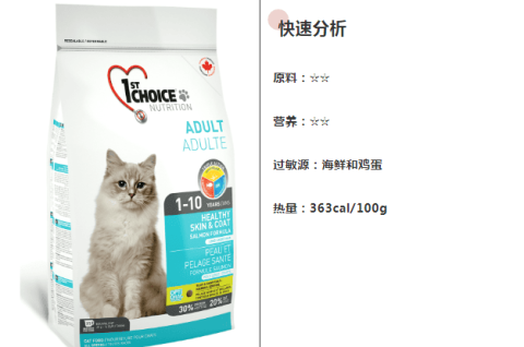 CatFoodDB：1stChoice益之选三文鱼美毛配方成猫粮