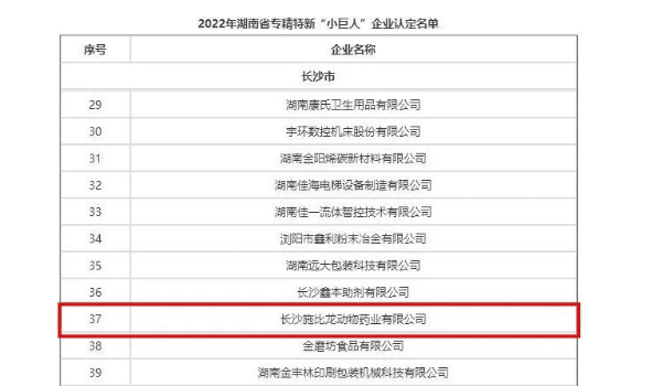长沙施比龙获湖南省专精特新“小巨人”企业认定